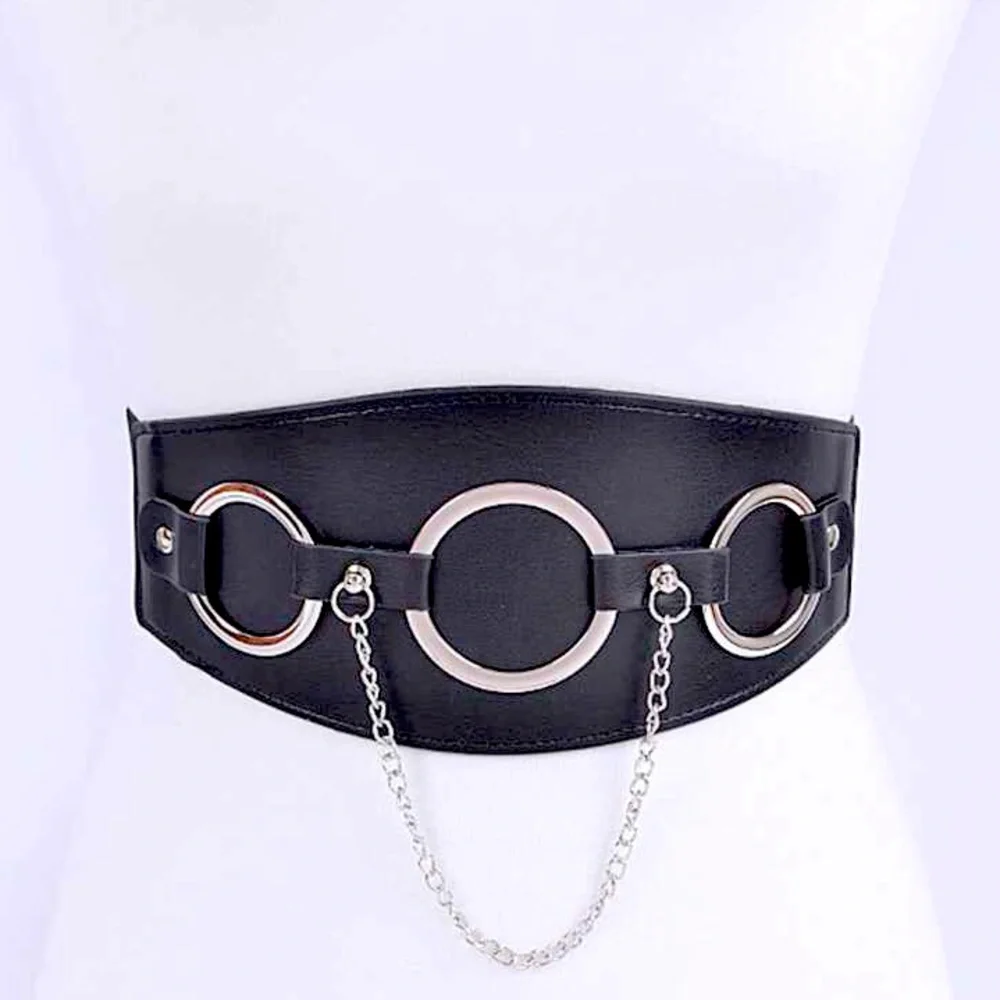Plus Size Vegan Leather Chain Waist Statement Belt